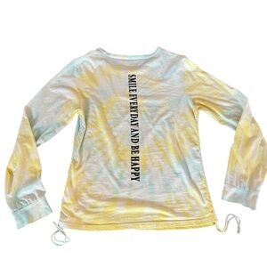 ON FIRE GRAPHIC Ruched Side Tie Long Sleeve Sweatshirt Top Womens Size L Cinch